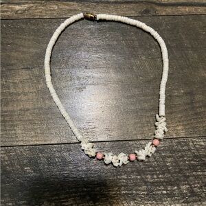 Puka Shells white and pink Necklace 16 inches vintage choker